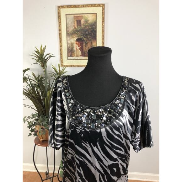 Bisou Bisou Dress 6 Batwing Sleeve Boho Vacation Embellished Boxy Neck Pullover - Picture 2 of 8